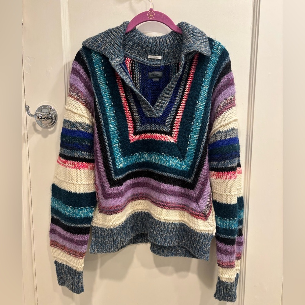 MOTHER V-Neck Sweater in Multicolor Stripes